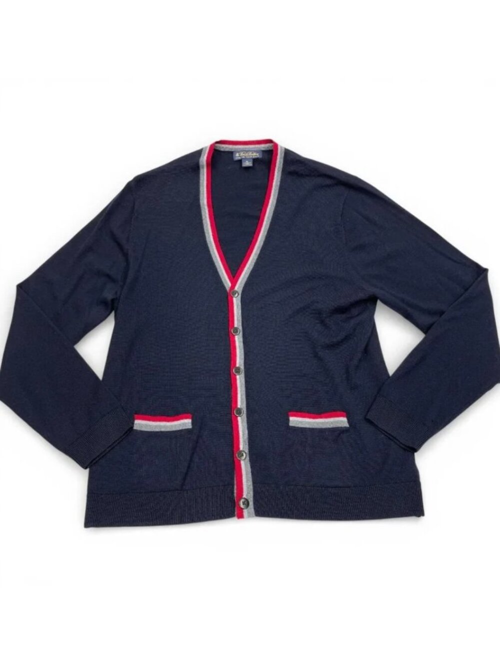 Brooks Brothers Italian Merino Wool Button Cardigan Sweater Blue Red Men's XL